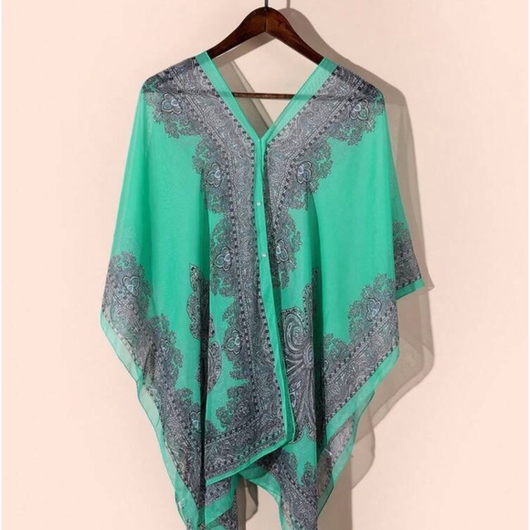 Paisley Print Chiffon Bikini
Cover Up Lightweight
Breathable Open Front Shawl - Picture 2 of 2